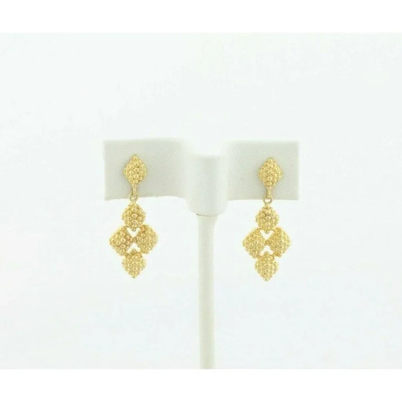 14k Yellow Gold Earrings Bead Cluster Dangle Drop Earrings - Picture 5 of 7